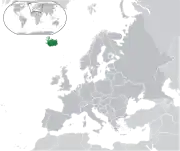 Mapa da Islândia na Europa