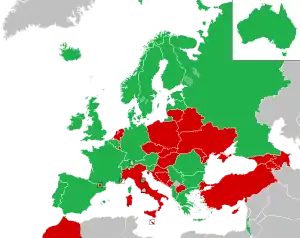 Um mapa colorido dos países da Europa