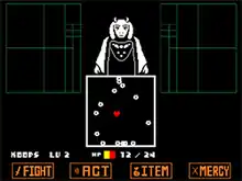 Captura de tela do jogo Undertale durante uma batalha.