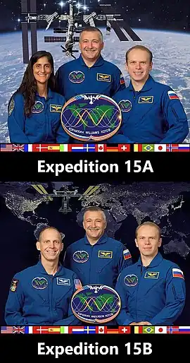 esq/dir (15A): Williams, Kotov e Yurchikhin.
esq/dir (15B): Anderson, Kotov e Yurchikhin.