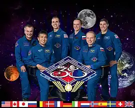 Da esquerda para direita: Tyurin, Wakata, Mastracchio, Ryazansky, Kotov e Hopkins