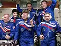 A tripulação durante a cerimônia de boas-vindas à ISS.