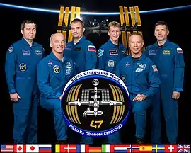 Da esquerda para a direita:  Skripochka, Williams, Ovchinin, Peake, Kopra e Malenchenko