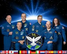 Da esquerda para a direita:  Artemyev, Feustel, Arnold, Prokopyev, Gerst e Auñón-Chancellor