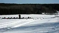 Tiro de campo nórdico com rifle na Suécia durante o inverno em 2012.