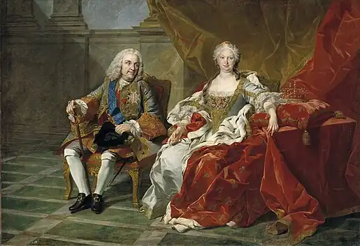 Filipe V e Isabel Farnésio, reis da Espanha (1743), Museu do Prado, Madrid, Espanha
