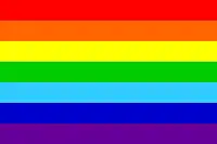 Retângulo repartido em sete faixas horizontais nas sete cores do arco-íris.