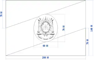 Desenho esquemático da bandeira, com as dimensões especificadas em lei.
