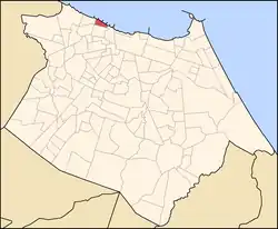 Mapa de Fortaleza com destaque vermelho para o Pirambú