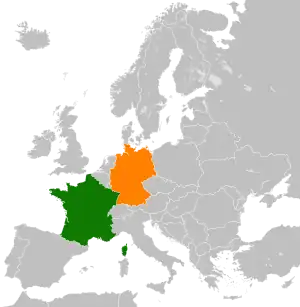 Mapa indicando localização da Alemanha e da França.
