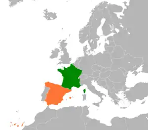Mapa indicando localização da Espanha e da França.