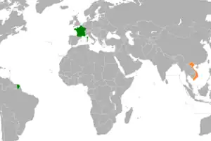 Mapa indicando localização da França e do Vietnã.