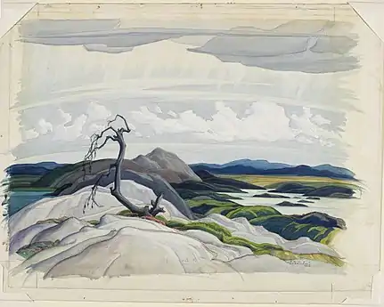 The Whitefish Hills, aquarela sobre grafite em papel tecido, 1929, National Gallery of Canada, Ottawa