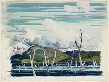 Wabajisik Drowned Land, aquarela e guache sobre carvão sobre papel tecido, 1929, National Gallery of Canada, Ottawa