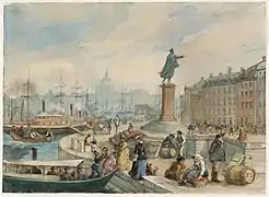 Estátua de Johan Tobias Sergels sobre Gustav III em Skeppsbron em Estocolmo (1860)