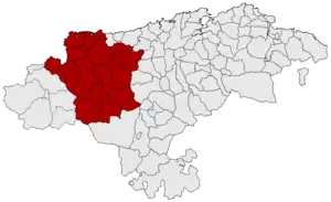 Mapa da comarca na Cantábria conforme a Rede Cantábrica de Desenvolvimento Rural