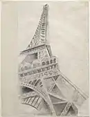 Robert Delaunay, 1926–1928, Torre Eiffel, lápis Conté sobre papel, 62,3 × 47,5 cm, Museu Solomon R. Guggenheim, Nova York, Coleção Hilla Rebay