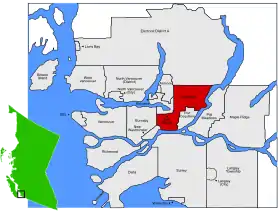Localização de Coquitlam no Distrito de Vancouver