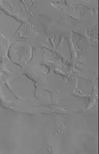 Galaxias Chaos visto pelo instrumento CTX.  A vista da próxima imagem é parte desta fotografia.