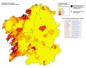 Concelhos com maior densidade populacional da Galiza.
