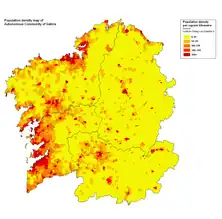 Densidade de população por freguesias.