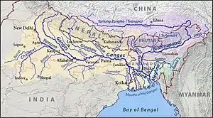 Mapa das bacias hdrográficas do Ganges, Bramaputra e Meghna