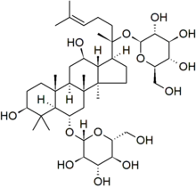 Estrtura molecular do composto ginsenosídeo Rg1,
