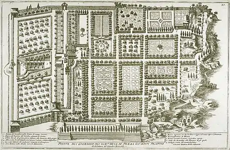 Plano dos jardins numa gravura de 1683.