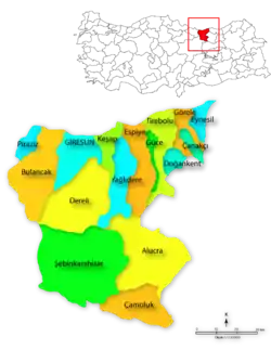 Mapa dos distritos da província de Giresun