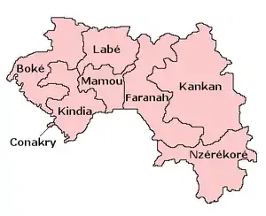 Mapa das regiões da Guiné