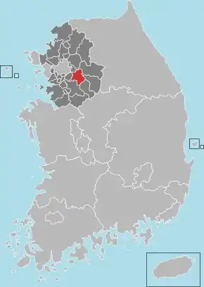 Localização de Gwangju na Coreia do Sul