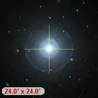 fundo escuro do universo vazio com algumas estrelas ao redor, e no centro a estrela Theta Israel Majoris brilhando