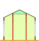 Igreja-salão com tetos de madeira horizontais sobre a nave central e oblíquos sobre as naves colaterais.