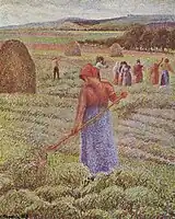 Camille Pissarro, Hay harvest at Eragny-sur-Epte, 1889, óleo sobre tela, 73 × 60&nbsp;cm, colecção privada