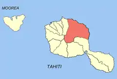 Localização da comuna de Hitiaa O Te Ra (a vermelho) nas ilhas de Barlavento.