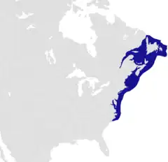 Distribuição natural de H. americanus (azul)