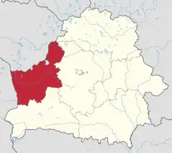 Hrodna no mapa de Bielorrússia