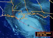 A satellite imagery showing a hurricane approaching Luisiana