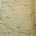 Ano 975 - 999. Fragmento do Beato de Seu d'Urgell. Único da sua série sem policromia, o mapa reproduz a  península presentada pelos outros beatos com Gallecia a noroeste e Astúrias ao seu lado.