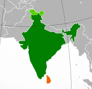 Mapa indicando localização da Índia e do Sri Lanka.