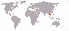 Distribuição do Tigre-da-indochina, em vermelho.