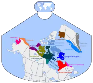 Dialetos Inuit, região do Inuktun em marrom