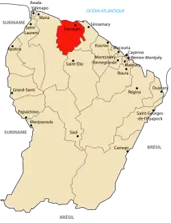 Localização de Iracoubo na Guiana Francesa