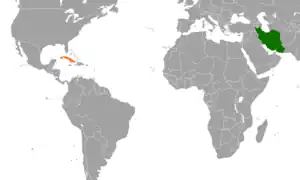 Mapa indicando localização da Irã e da Cuba.