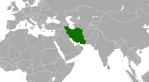 Mapa indicando localização do Catar e do Irã.