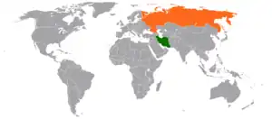Mapa indicando localização do Irã e da Rússia.