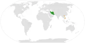 Mapa indicando localização do Irã e do Vietnã.