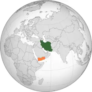 Mapa indicando localização do Irã e do Iêmen.