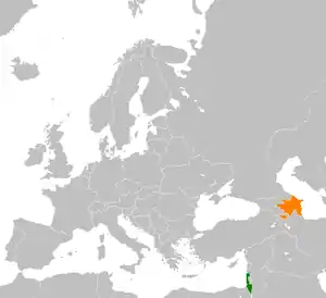 Mapa indicando localização do Azerbaijão e de Israel.