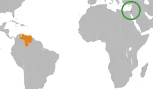 Mapa indicando localização de Israel e da Venezuela.
